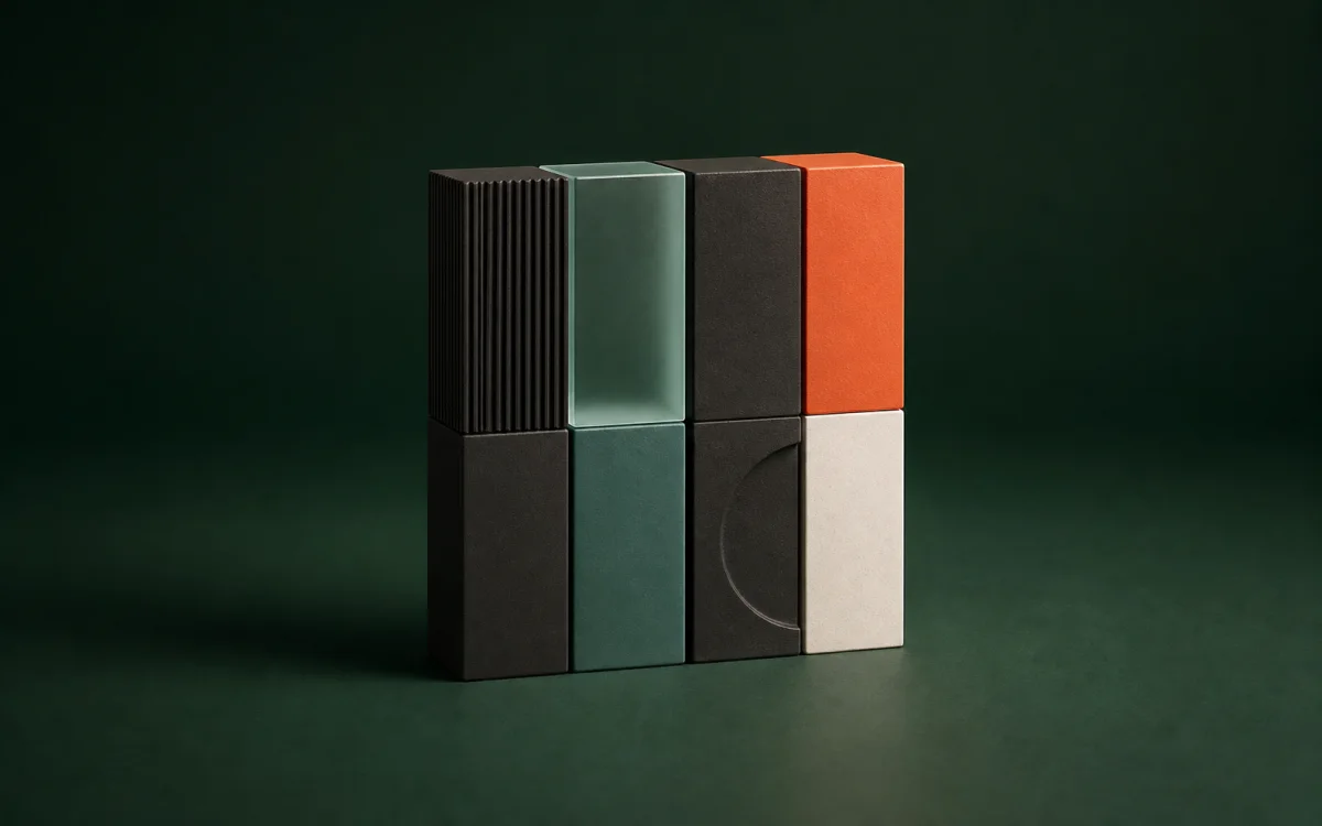Minimalistisk 3D-skulptur af moduler samlet til en helhed
