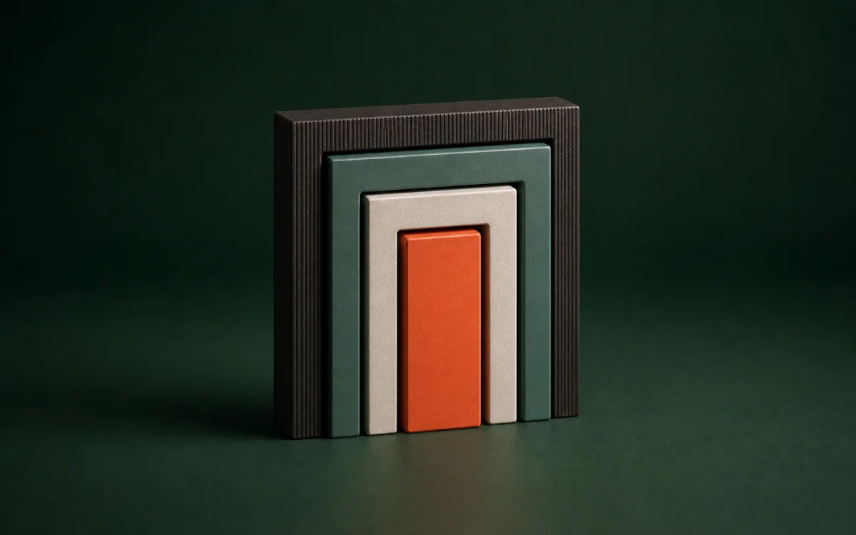 Minimalistisk 3D-skulptur af koncentriske rammer omkring en kerne