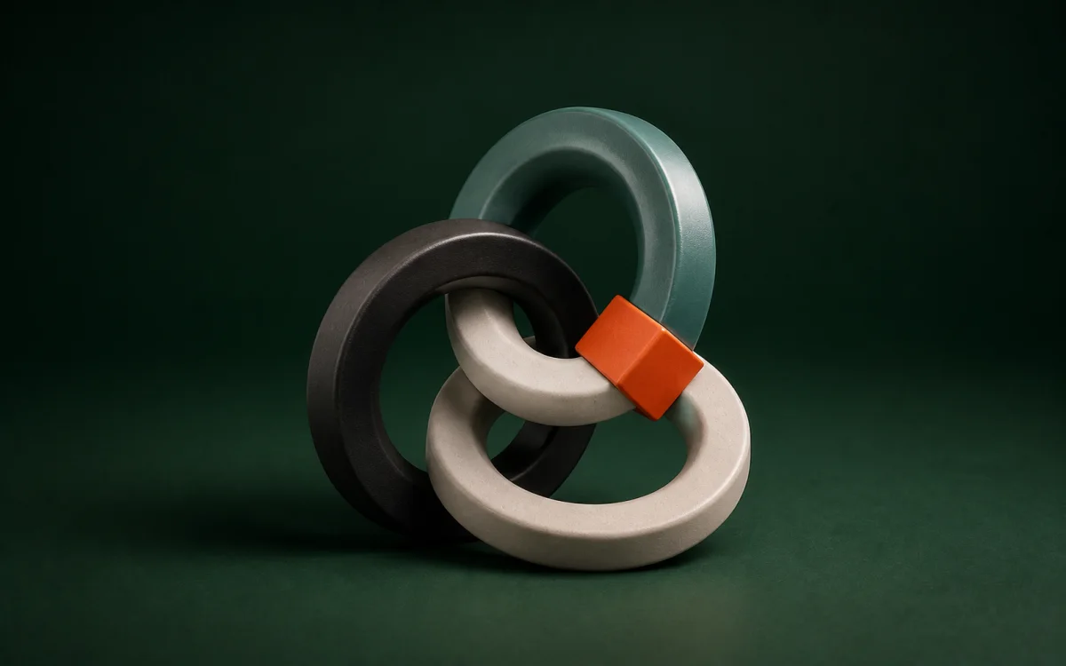 Minimalistisk 3D-skulptur af sammenhængende præcisionsringe